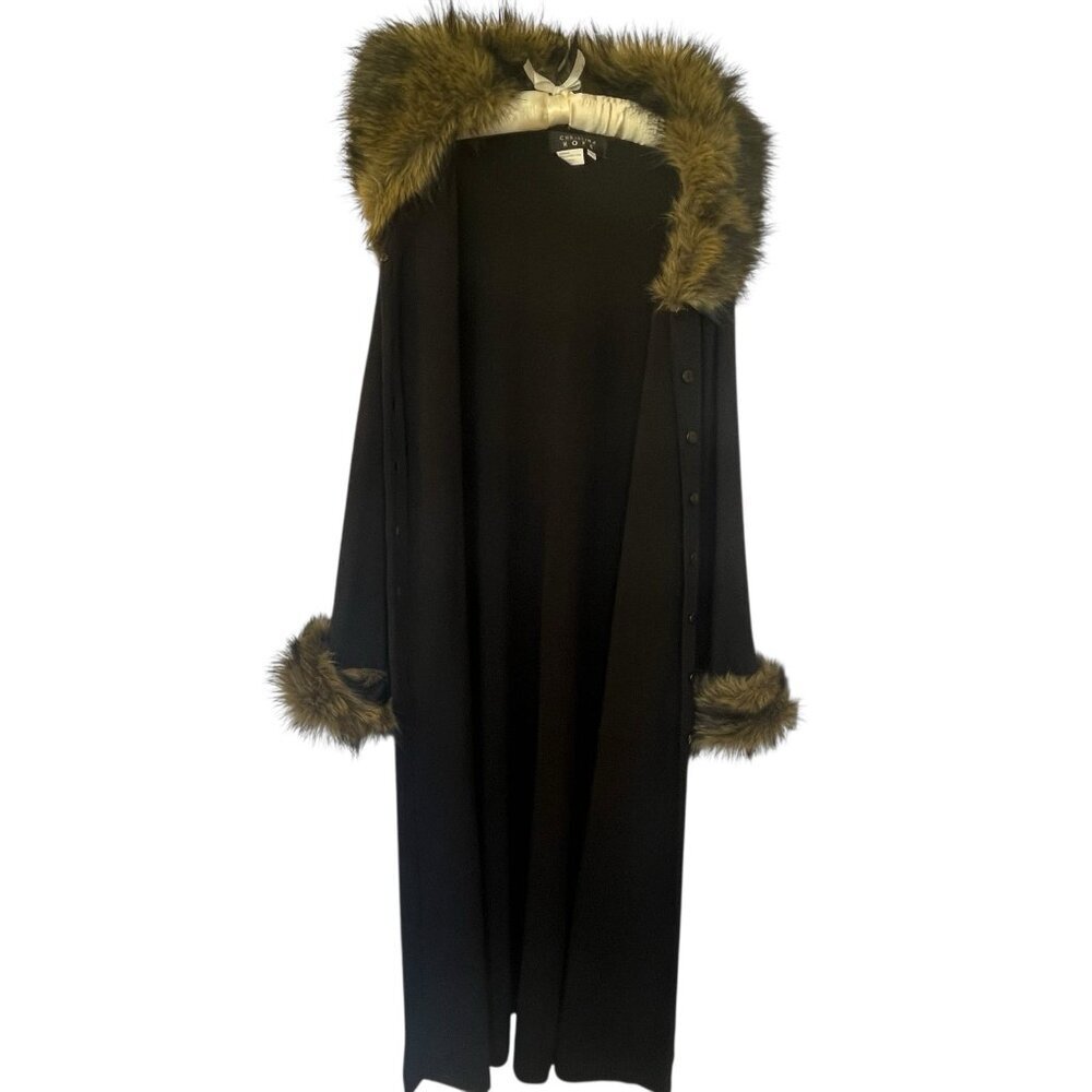 Vtg Penny Lane Style Duster Cardigan Sweater Faux Fur Trim Acrylic Wool L Boho - Picture 7 of 16